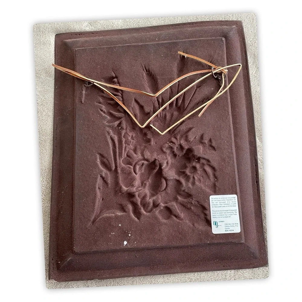 Antique Copper Floral‎ Wall Hanging Albert Gilles Signed 15.25x12.25 Repousse